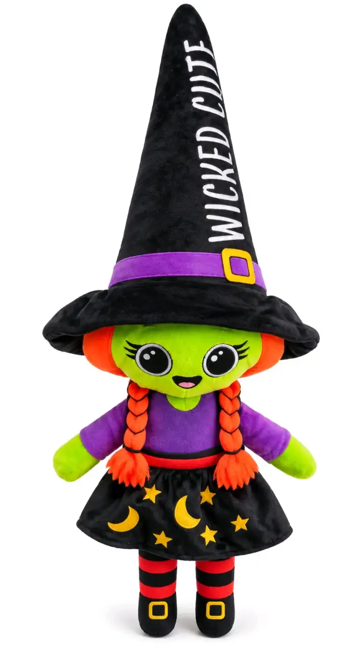 Muñeca de Peluche Bruja Verde con Sombrero