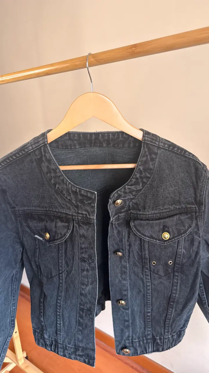 Chaqueta de mezclilla negra para mujer - 2