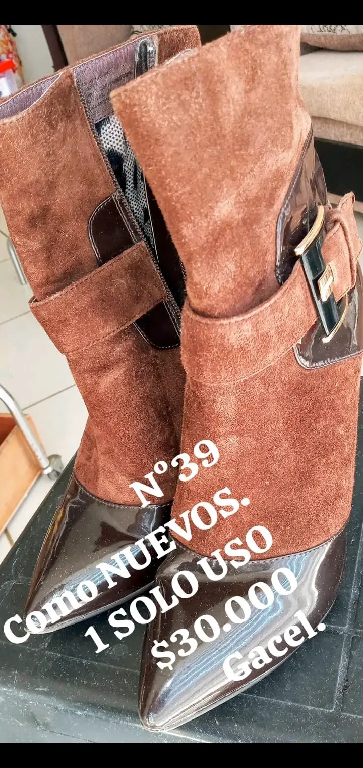 Botines de cuero y gamuza marrón talla 39