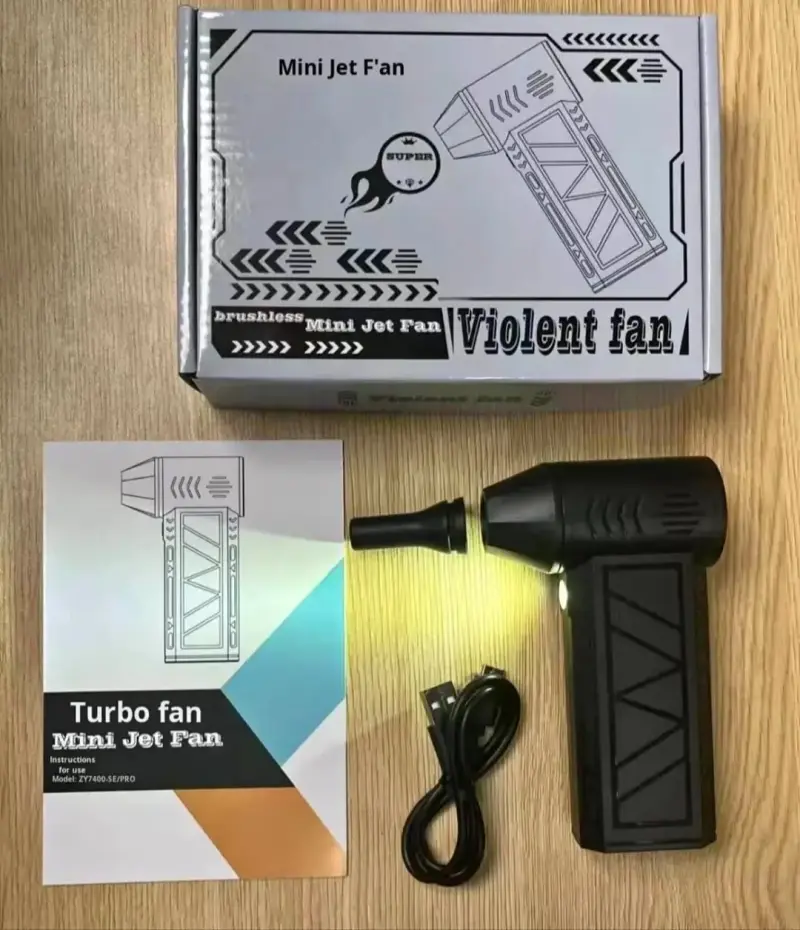 Mini ventilador turbo portátil con luz LED