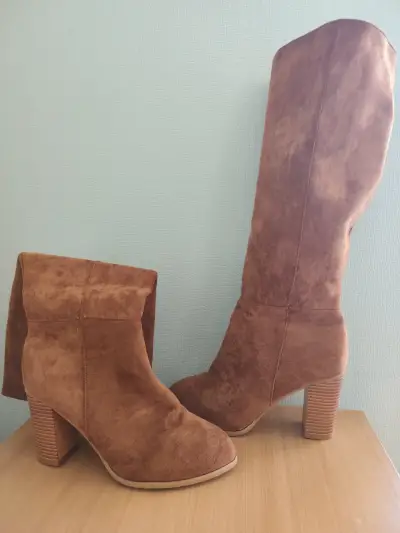 Botas de gamuza marrón con tacón alto - miniatura 3