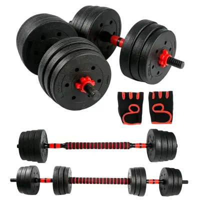 Set de pesas ajustables con barra y guantes - miniatura 1