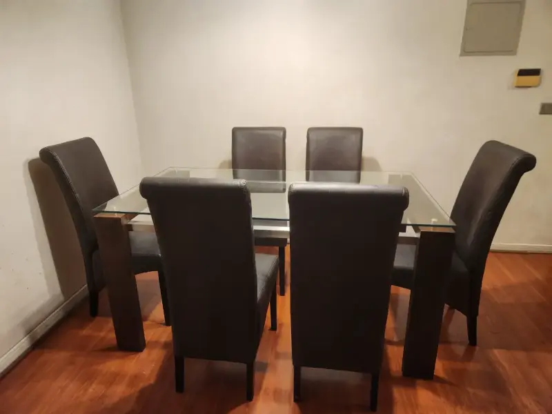 Mesa Comedor de vidrio madera y metal con 6 sillas - 2