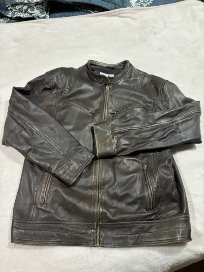 Chaqueta de cuero marrón  hombre - miniatura 1