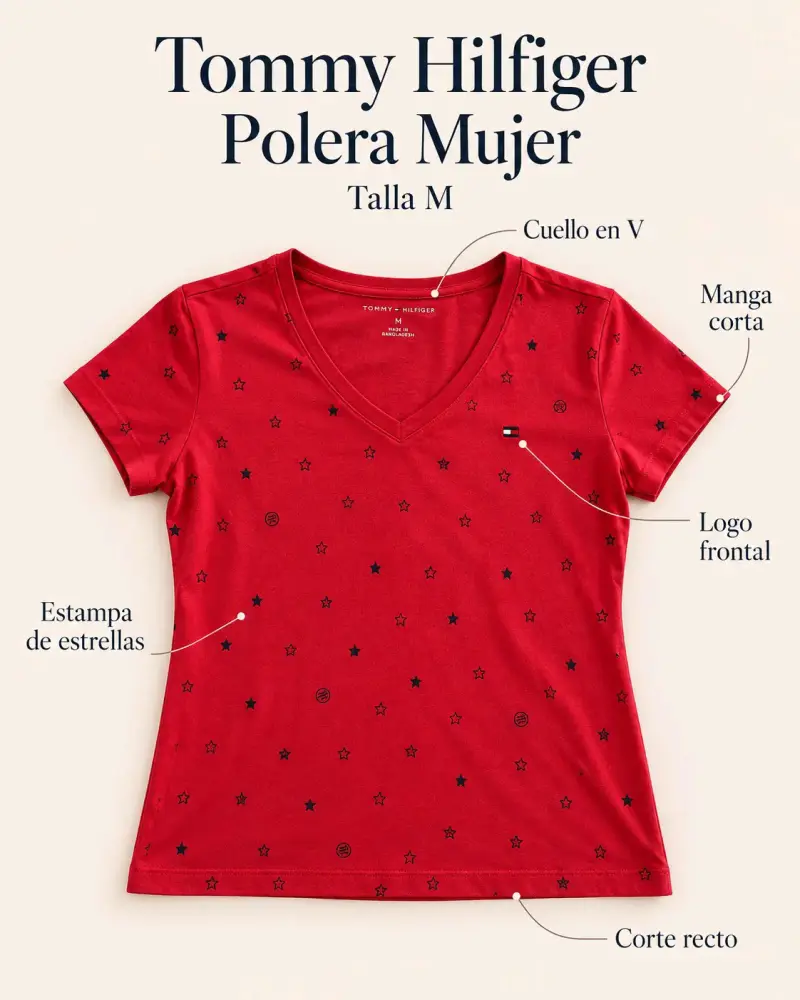 Polera Mujer Tommy Hilfiger Roja Estampada - 1