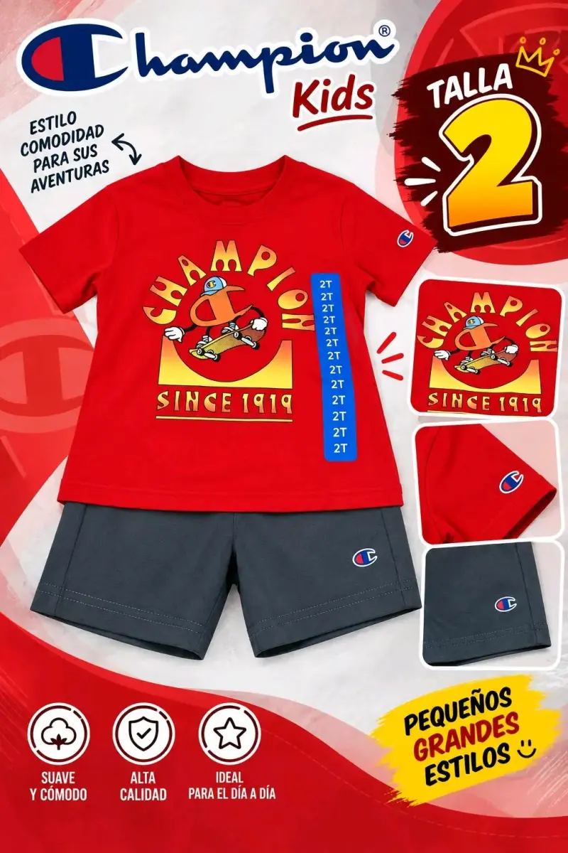Conjunto Champion Kids Talla 2 Rojo y Gris