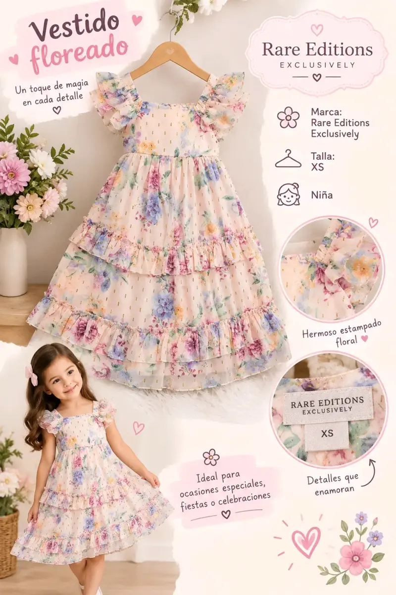 Vestido floreado para niña Rare Editions