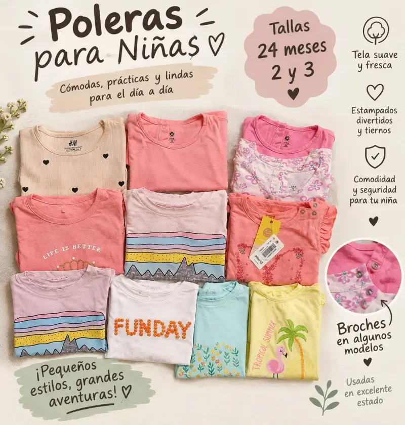 Pack de poleras para niñas 24 meses