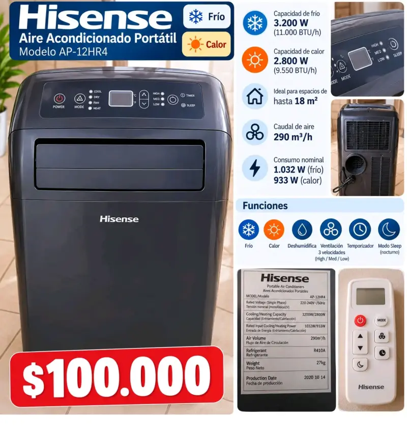 Aire Acondicionado Portátil Hisense Ap-12hr4