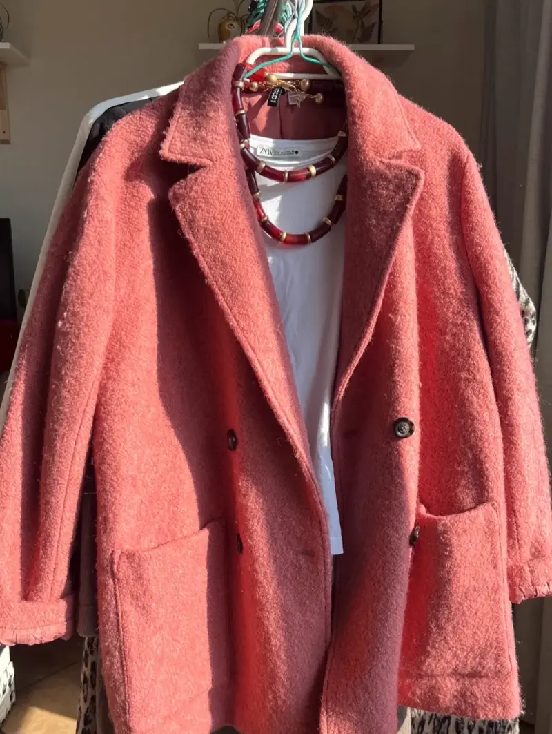 Abrigo de lana rosa para mujer - 2