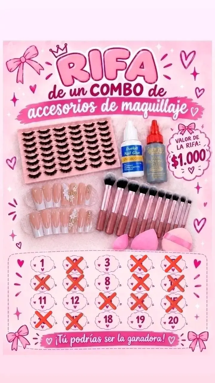 Combo de accesorios de maquillaje con brochas y pestañas