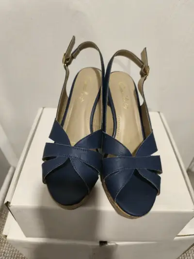 Sandalias de tacón alto azul para mujer - miniatura 1