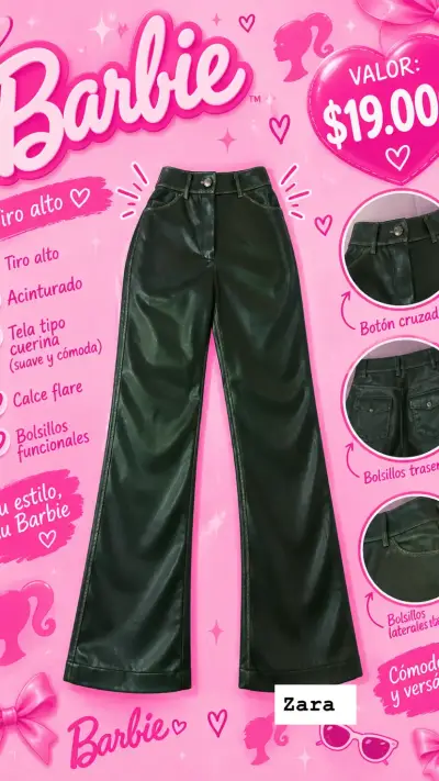 Pantalones flare tiro alto estilo Barbie - miniatura 1