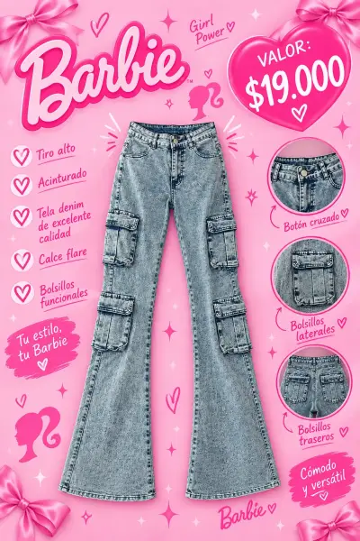 Pantalones flare tiro alto estilo Barbie - miniatura 2