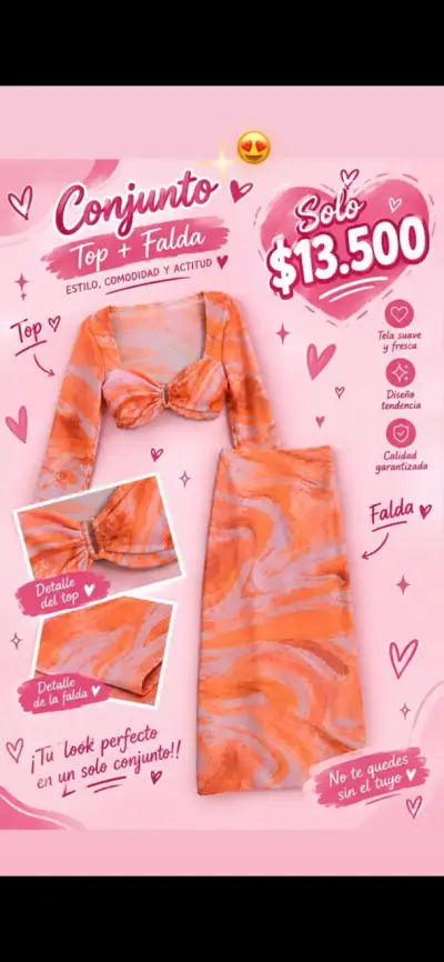 Conjunto Top y Falda Estampado Naranja - miniatura 1