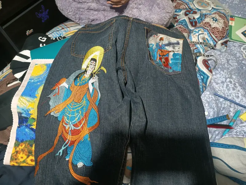 Jeans bordados Samurai de algodón talla 52 - 1