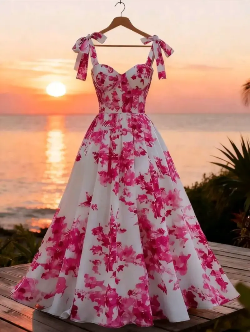 Vestido largo floral con tirantes ajustables - 1