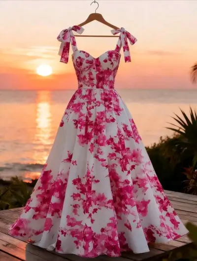 Vestido largo floral con tirantes ajustables - miniatura 1