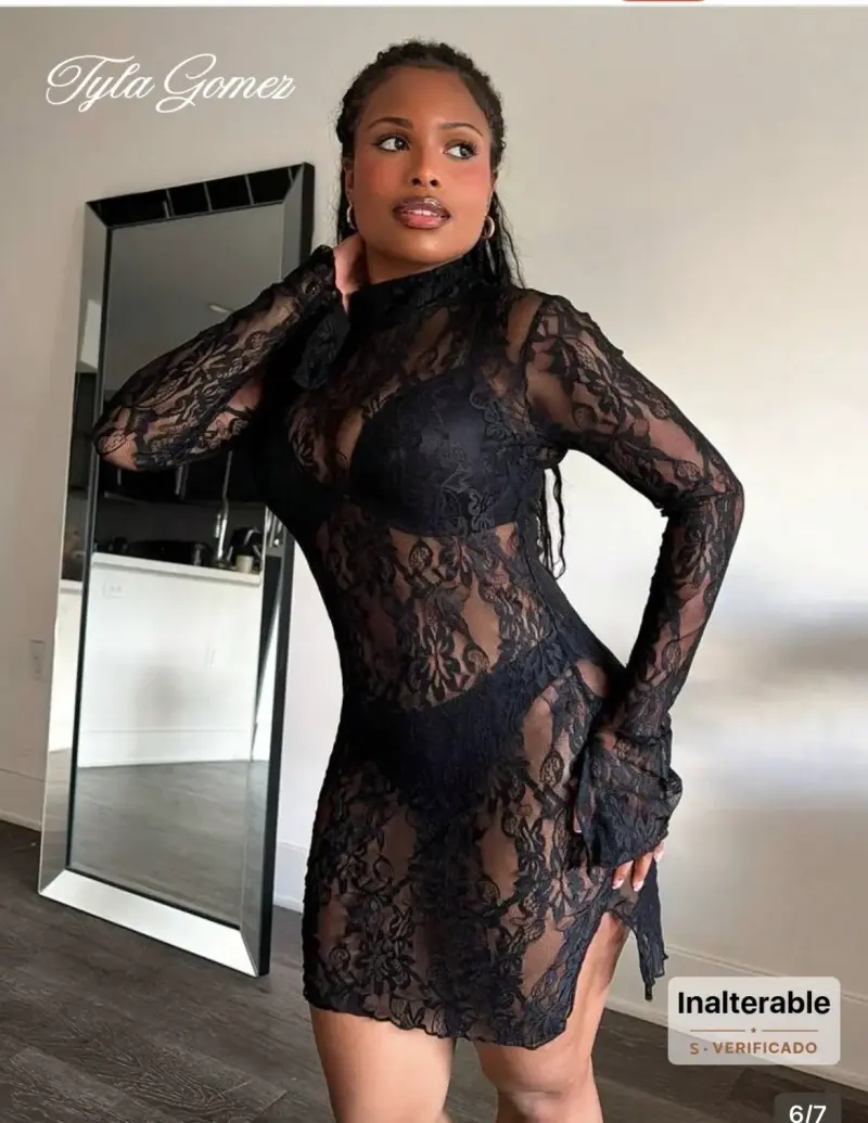 Vestido de encaje negro transparente para mujer - 2