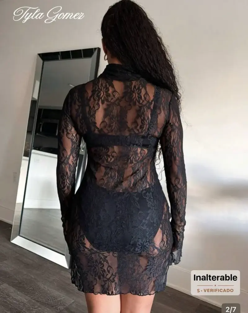 Vestido de encaje negro transparente para mujer - 3
