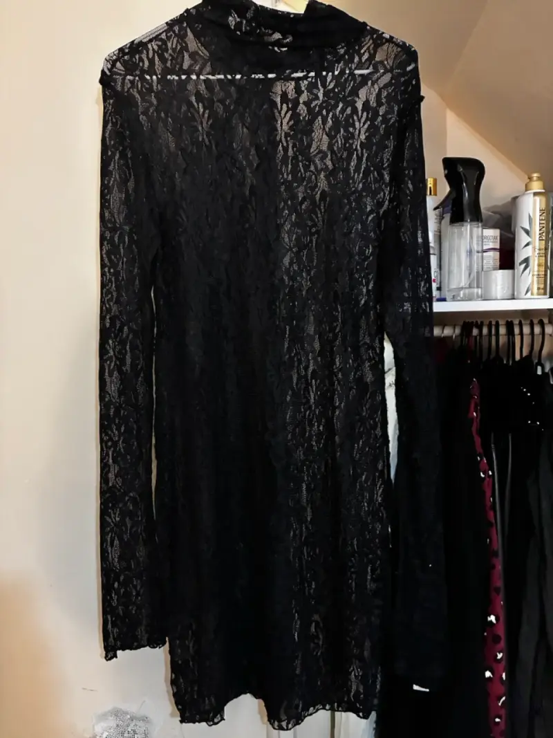 Vestido de encaje negro transparente para mujer - 4
