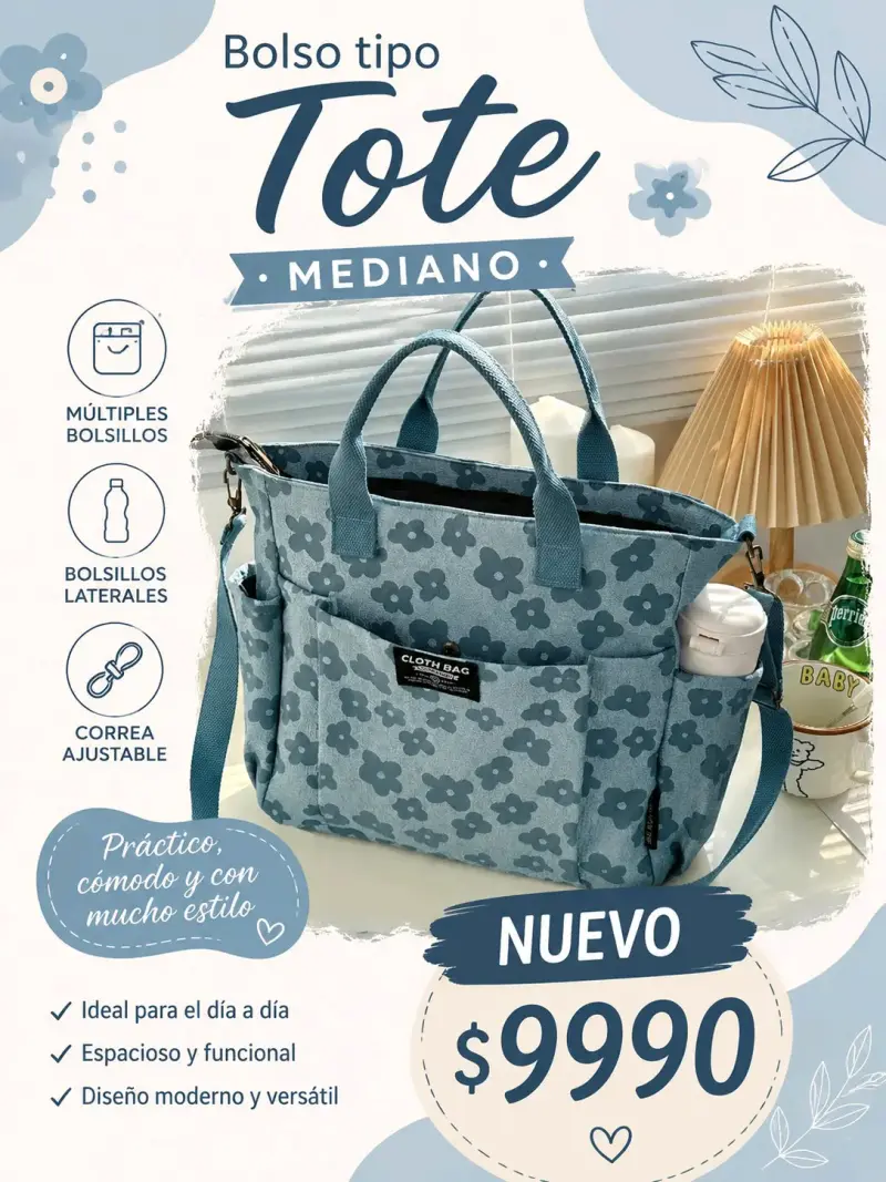 Bolso tote mediano con diseño floral