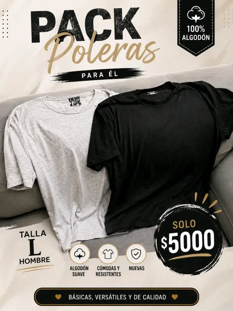 Pack de Poleras Hombre Algodón Talla L