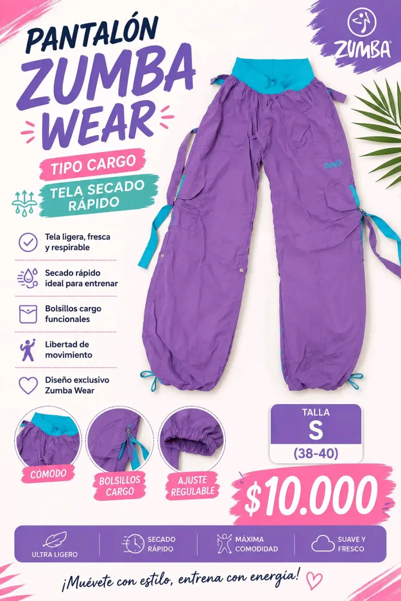 Pantalón Zumba Wear Cargo Morado Secado Rápido