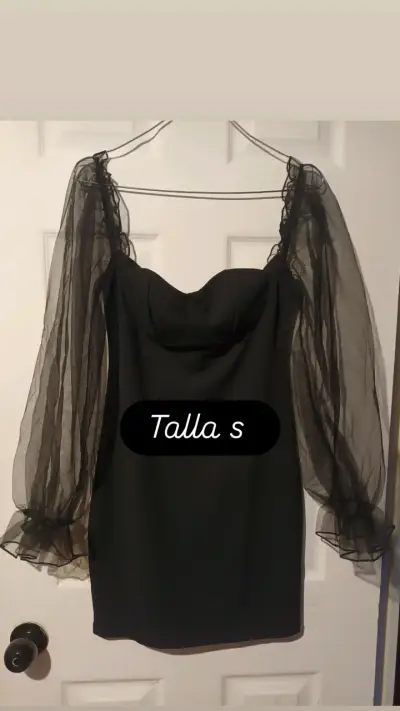 Vestido negro con mangas transparentes talla S - miniatura 1