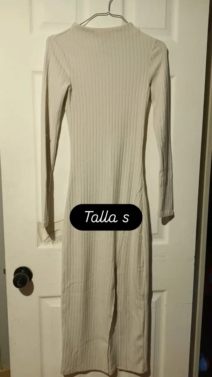 Vestido largo beige de canalé talla S