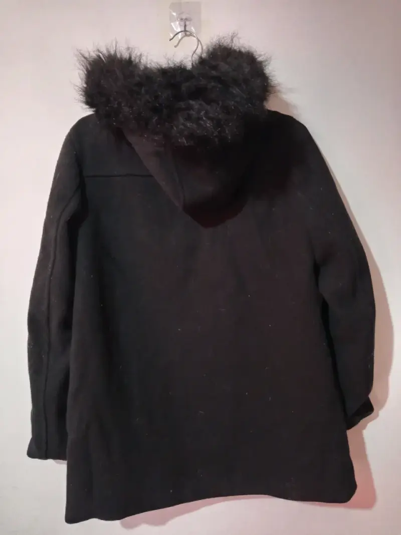 Abrigo Negro Basement Capucha Piel Mujer M - 4