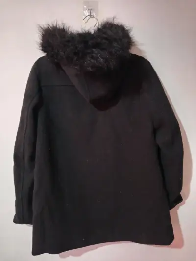 Abrigo Negro Basement Capucha Piel Mujer M - miniatura 4
