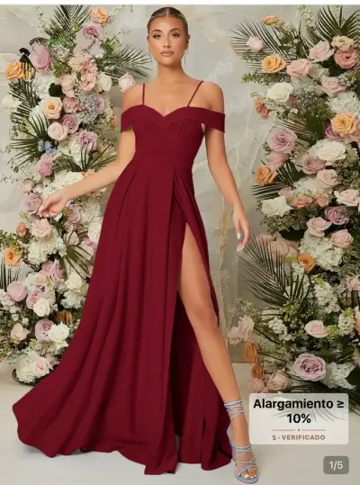 Vestido largo burdeos con abertura lateral - miniatura 1