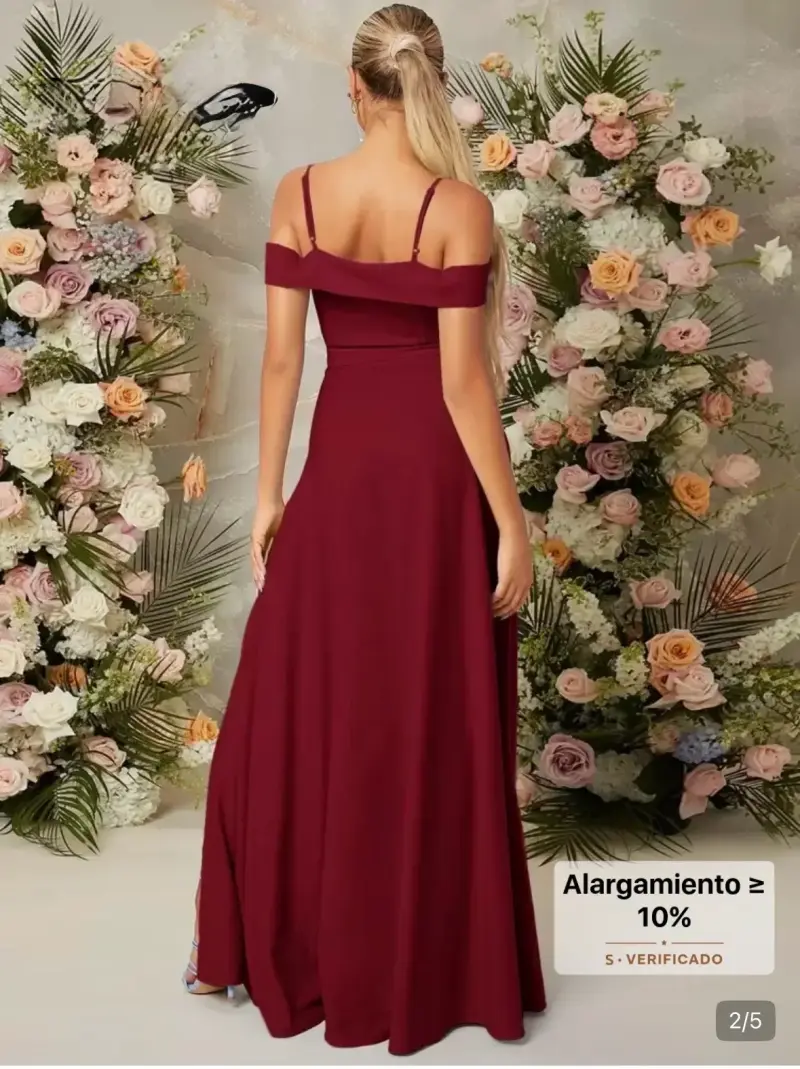 Vestido largo burdeos con abertura lateral - 2