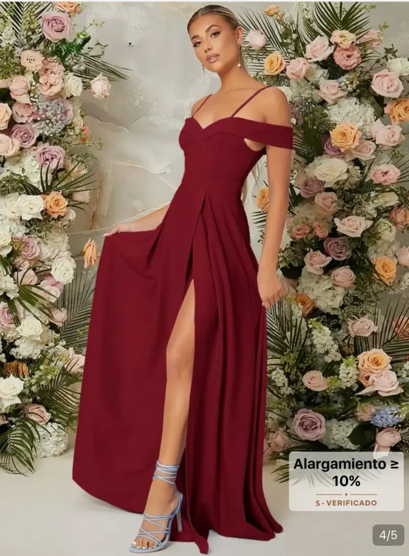 Vestido largo burdeos con abertura lateral - 4