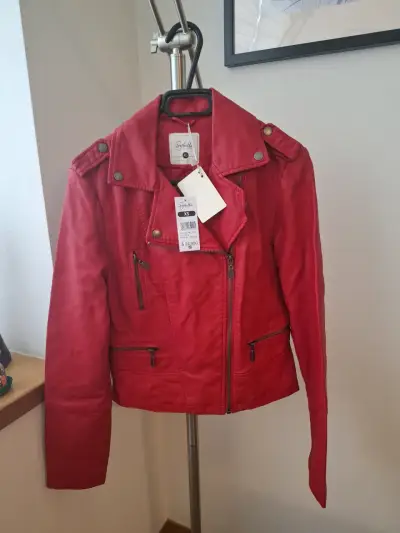 Chaqueta de cuero roja Sybilla para mujer - miniatura 1