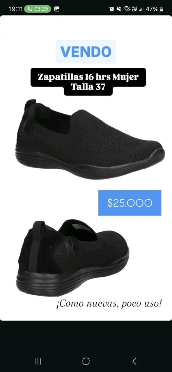 Zapatillas negras 16 hrs mujer talla 37