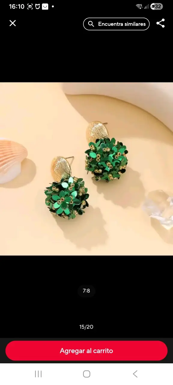 Aros colgantes dorados con flores verdes - 3