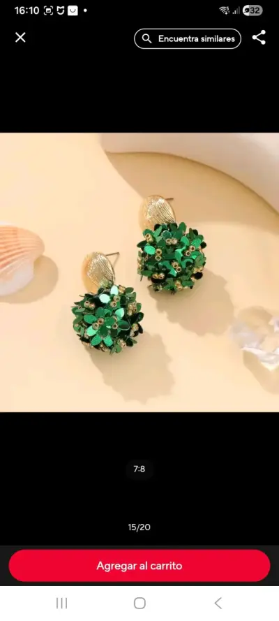 Aros colgantes dorados con flores verdes - miniatura 3