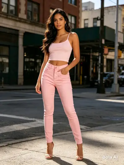 Jeans rosados ajustados para mujer - miniatura 1