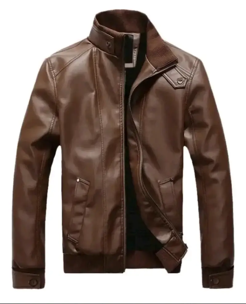 Chaqueta de ecocuero café para hombre talla M - 1
