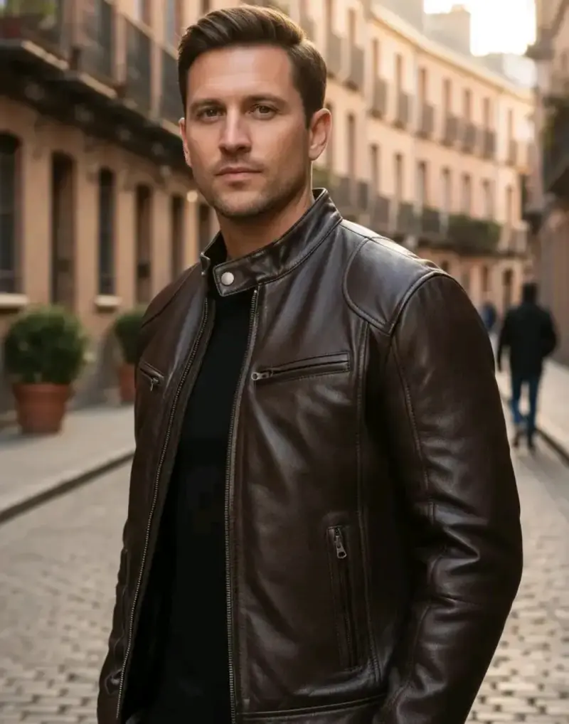 Chaqueta de ecocuero marrón para hombre talla S - 1