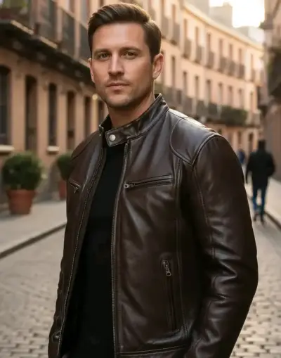 Chaqueta de ecocuero marrón para hombre talla S - miniatura 1