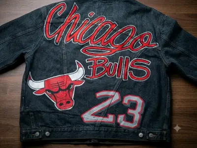 Chaqueta de Jean Chicago Bulls diseño a mano XL - miniatura 1