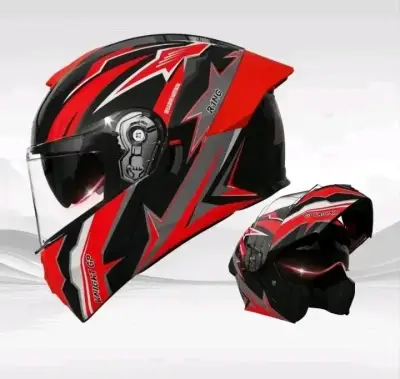 Casco de moto abatible rojo con visera polarizada - miniatura 1