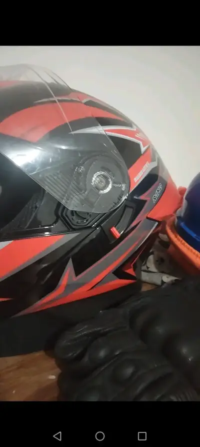 Casco de moto abatible rojo con visera polarizada - miniatura 5