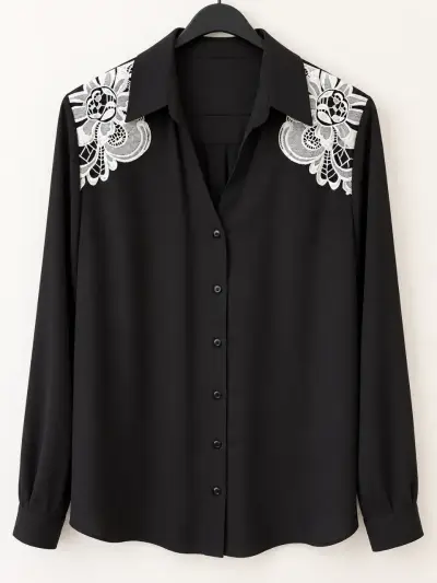 Blusa negra con encaje en los hombros talla 46 - miniatura 1