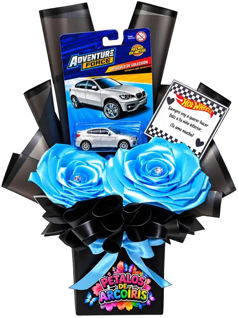Ramo de rosas azules con auto de colección Adventu