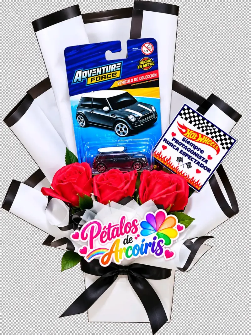 Ramo de rosas con auto de juguete Adventure Force