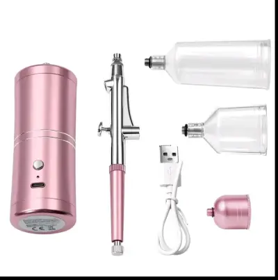 Aerógrafo portátil recargable rosa con accesorios - miniatura 1